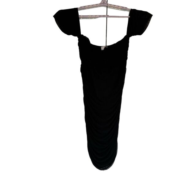 ASOS Curve v wire bardot Black Sweetheart Neckline Ruched Mesh Midi Dress, Sz 20 - Picture 2 of 10